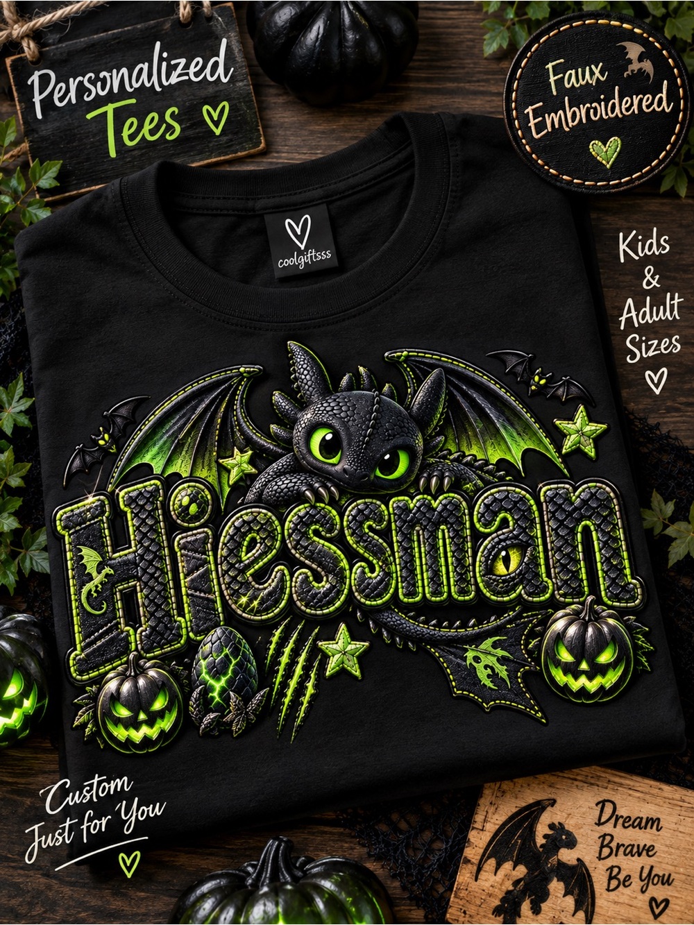 Personalized Kids Halloween T-Shirt | Custom Name Faux Embroidery Tee | 12M–10 - Picture 12 of 16